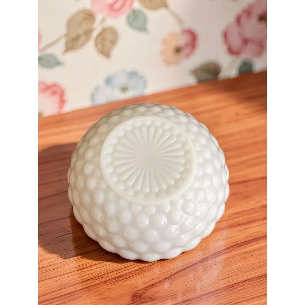 Vintage Anchor Hocking Fire King Bubble Milk Glass Bowl White Scalloped MCM